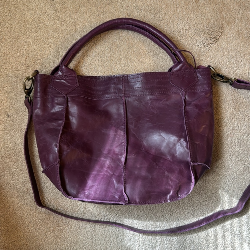 Handmade in England Purple Leather Tote Bag - Picture 2 of 5